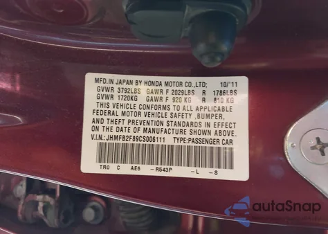 2012 Honda Civic Ex z USA, uszkodzony, nr VIN JHMFB2F89CS006777